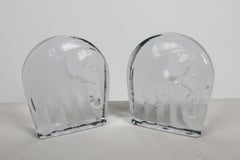 Mid-Century Modern Blenko Clear Textured Glass Elephant Bookends by Wayne Husted