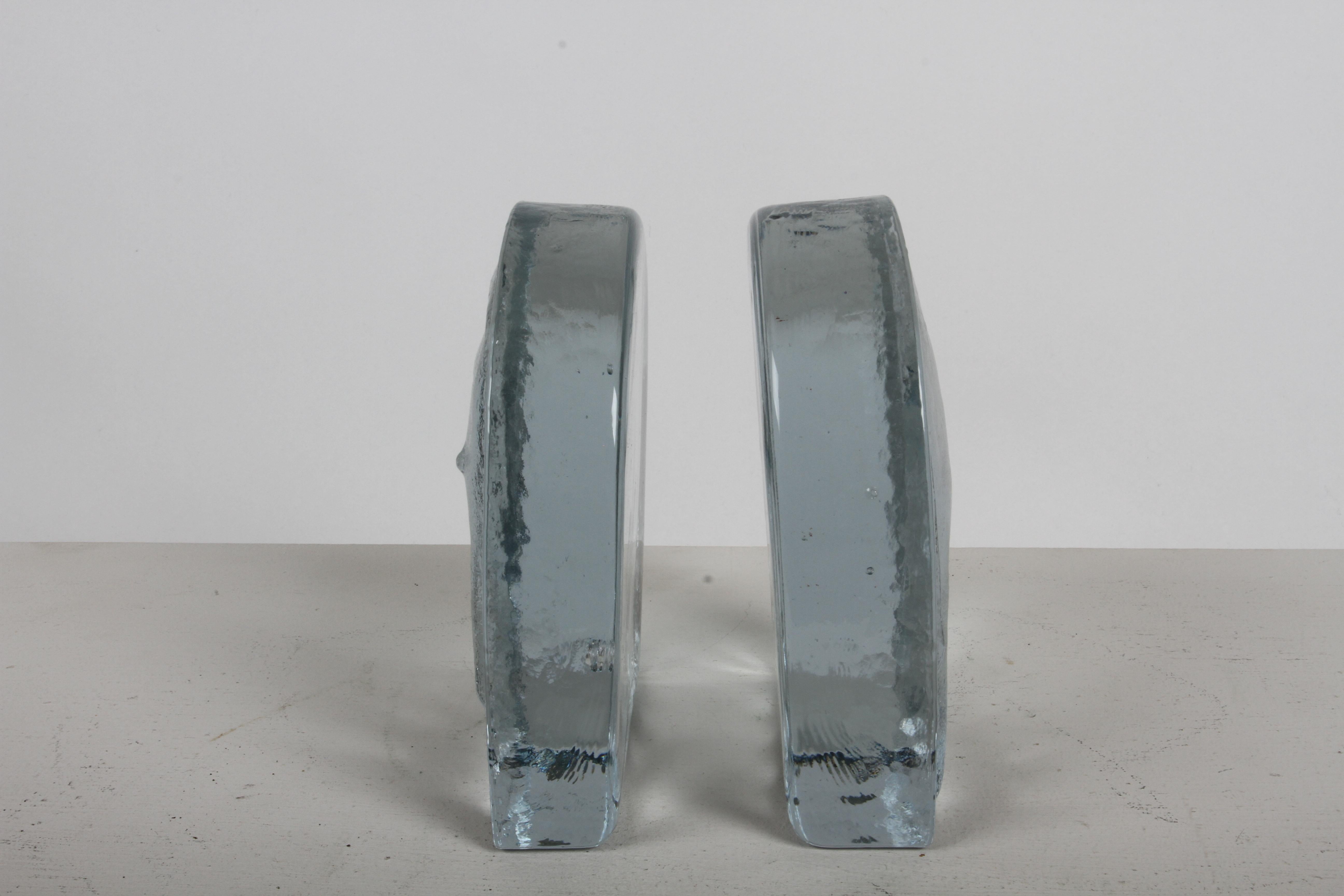 Mid-Century Modern Blenko Clear Textured Glass Elephant Bookends by Wayne Husted For Sale 1