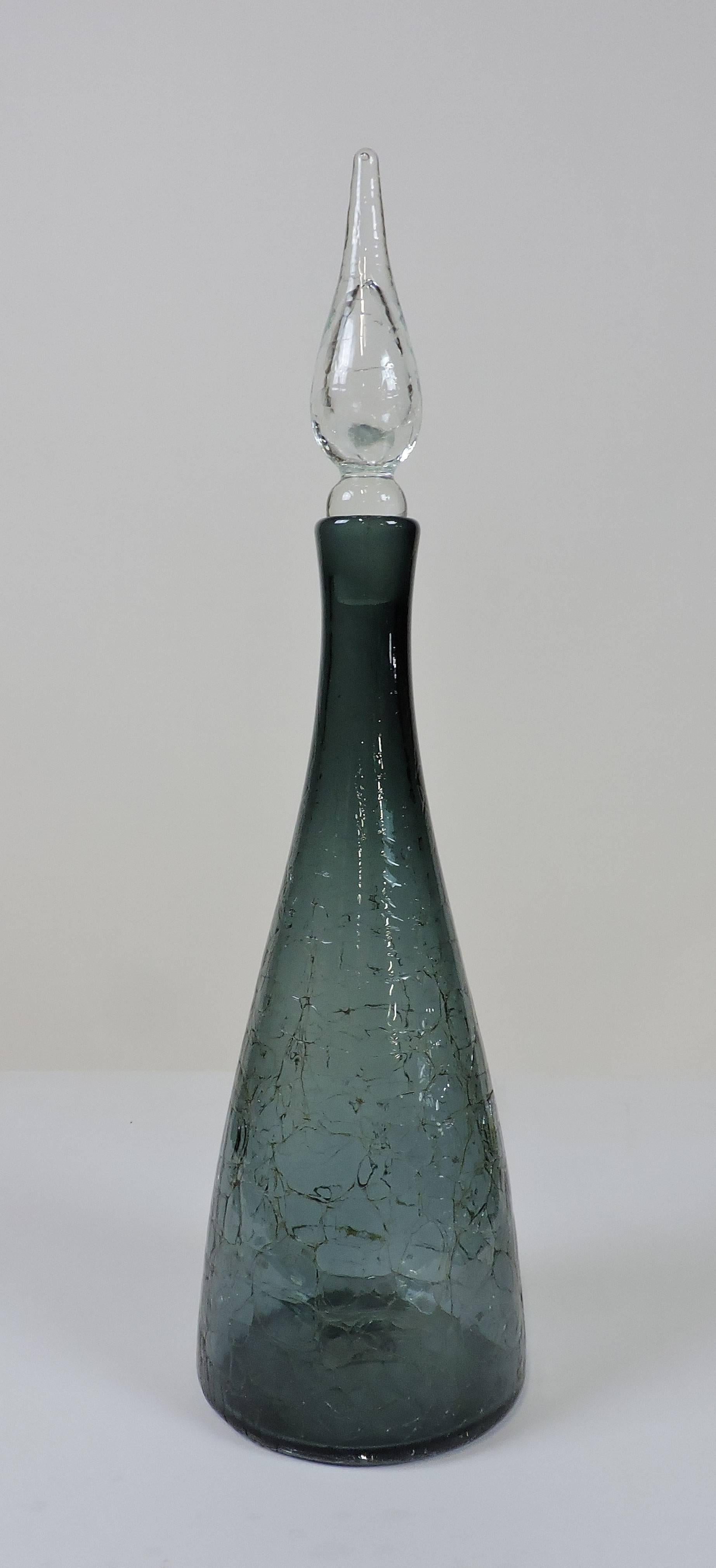 American Mid-Century Modern Blenko Crackle Glass #920 Decanter in Charcoal