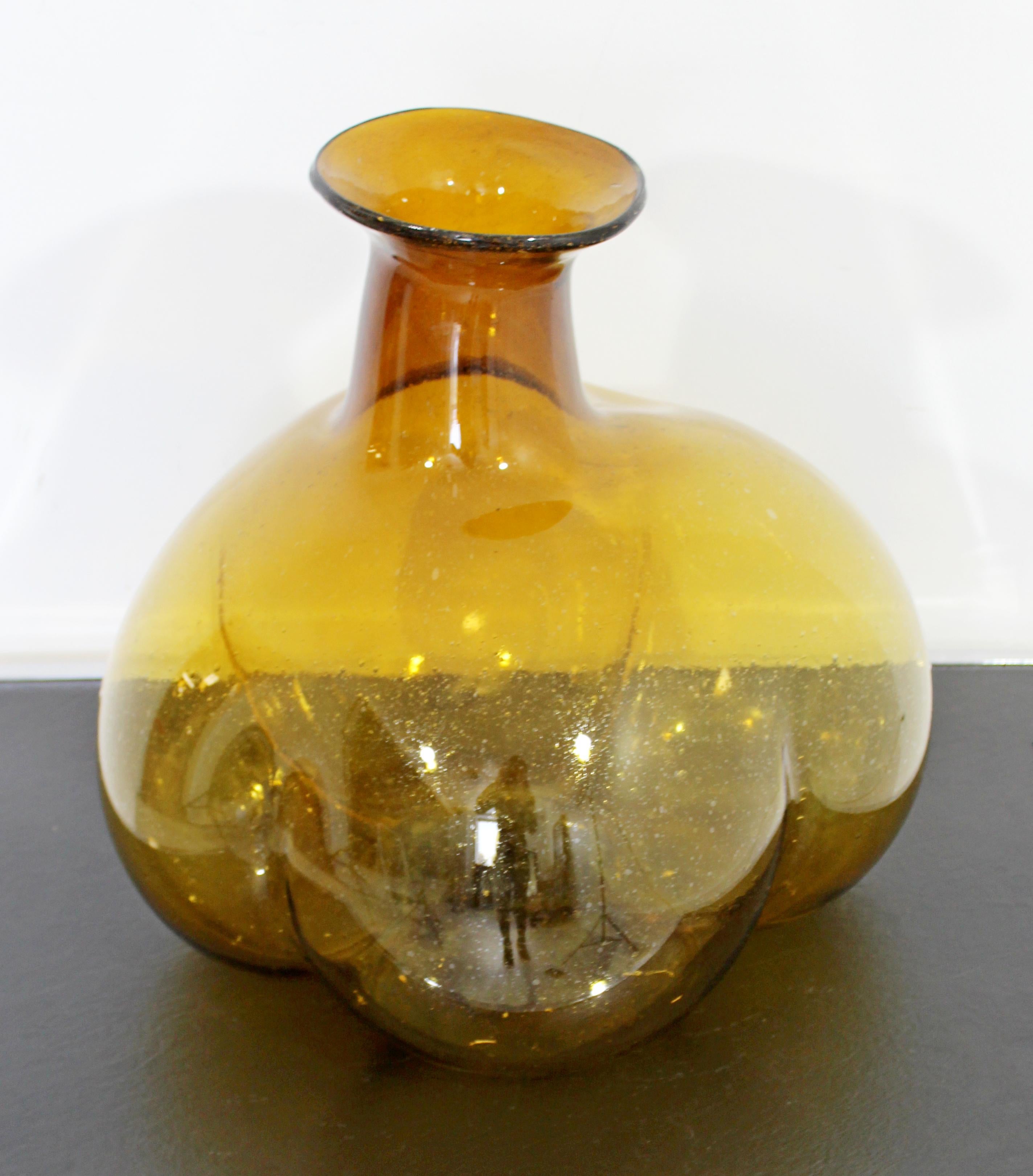 Blown Glass Mid-Century Modern Blenko Glass Vessel Orange Table Sculpture Signed, 1970s