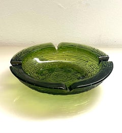Mid-Century Modern Blenko Olive Green Art Glass Cigar Ashtray with Four Rests