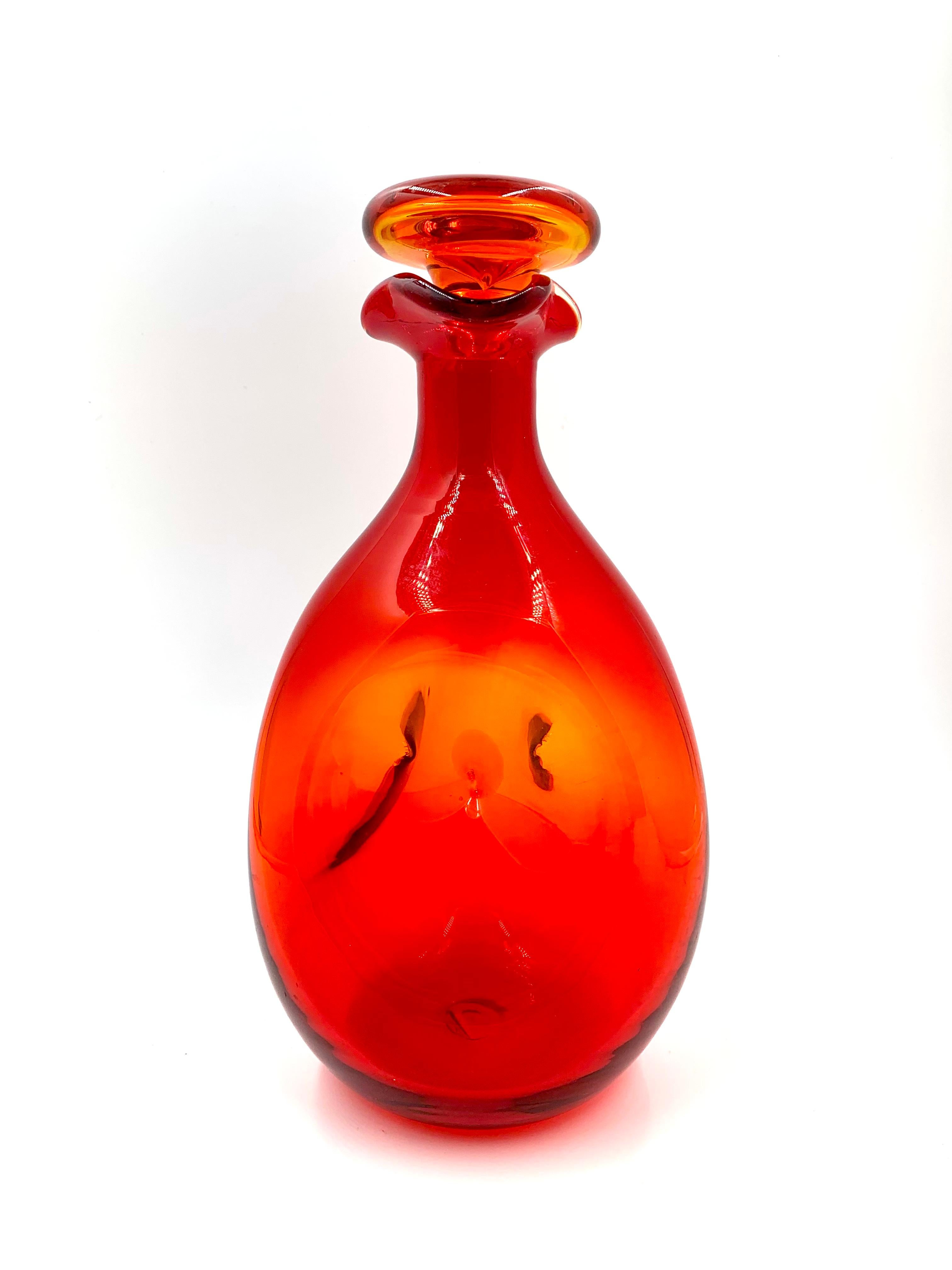 American Mid Century Modern Blenko Tangerine Art Glass Decanter, Winslow Anderson #49