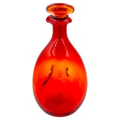 Retro Mid Century Modern Blenko Tangerine Art Glass Decanter, Winslow Anderson #49