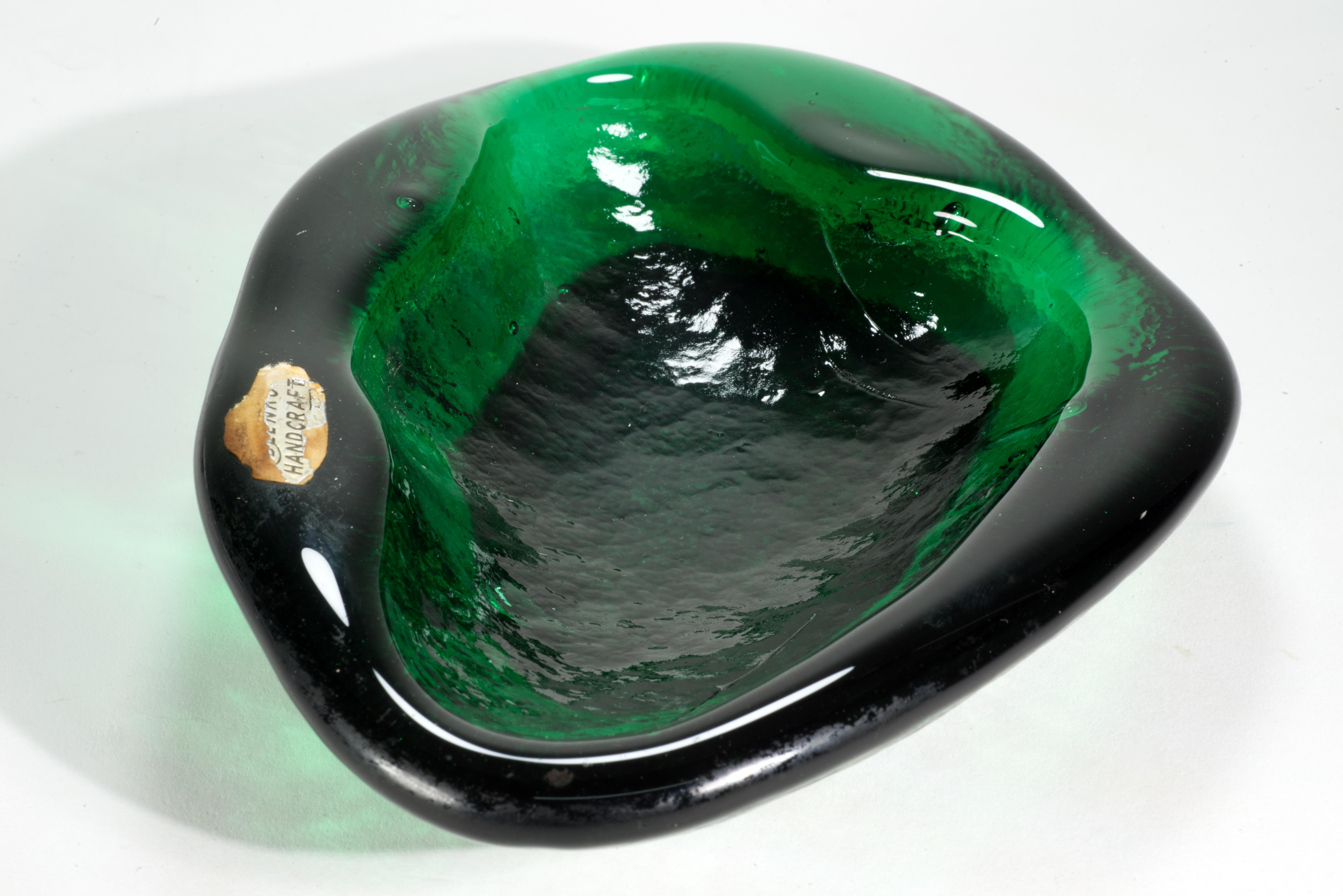 20th Century Mid-Century Modern Blenko Thick Green Glass Catchall Bowl Ashtray