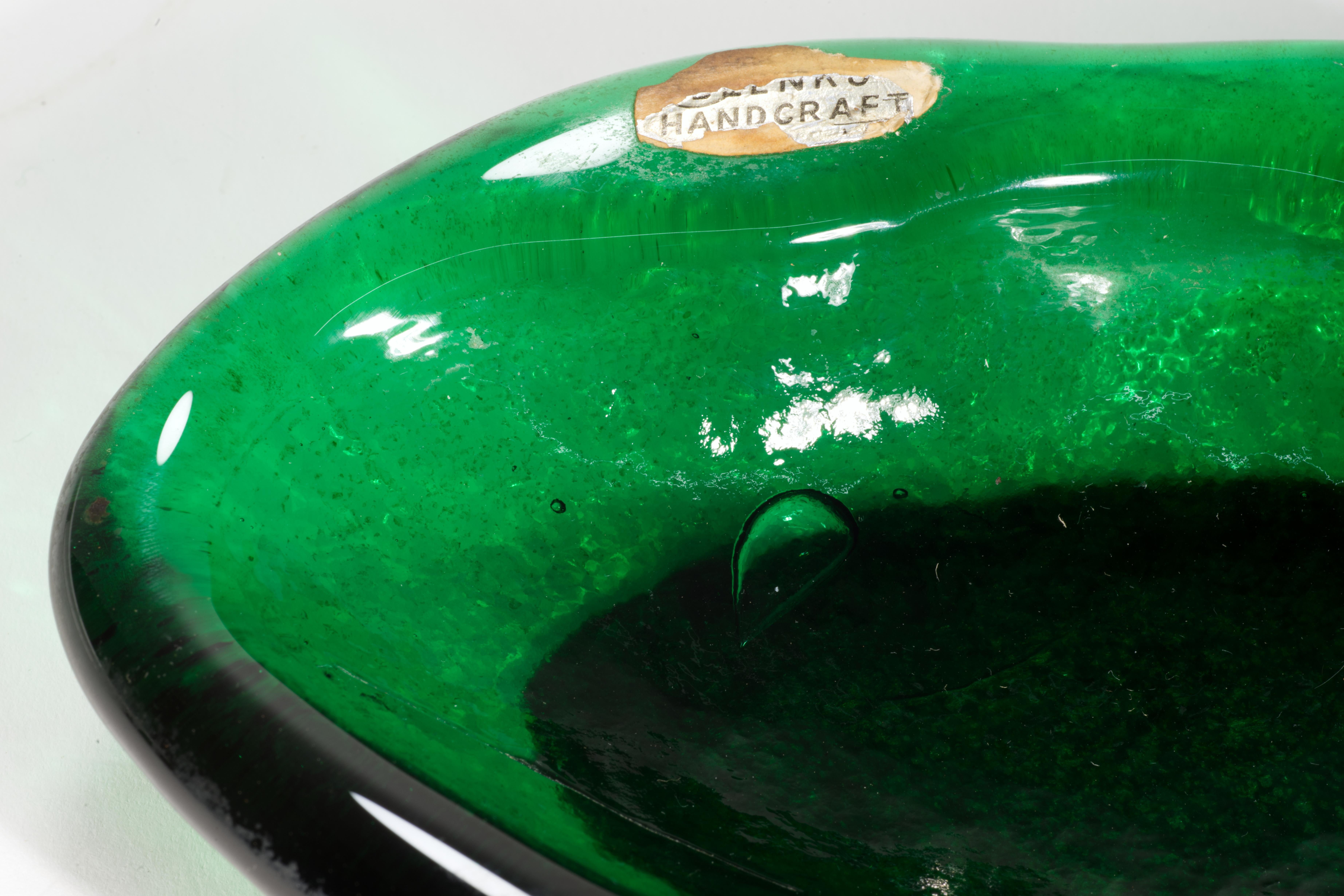Mid-Century Modern Blenko Thick Green Glass Catchall Bowl Ashtray 1