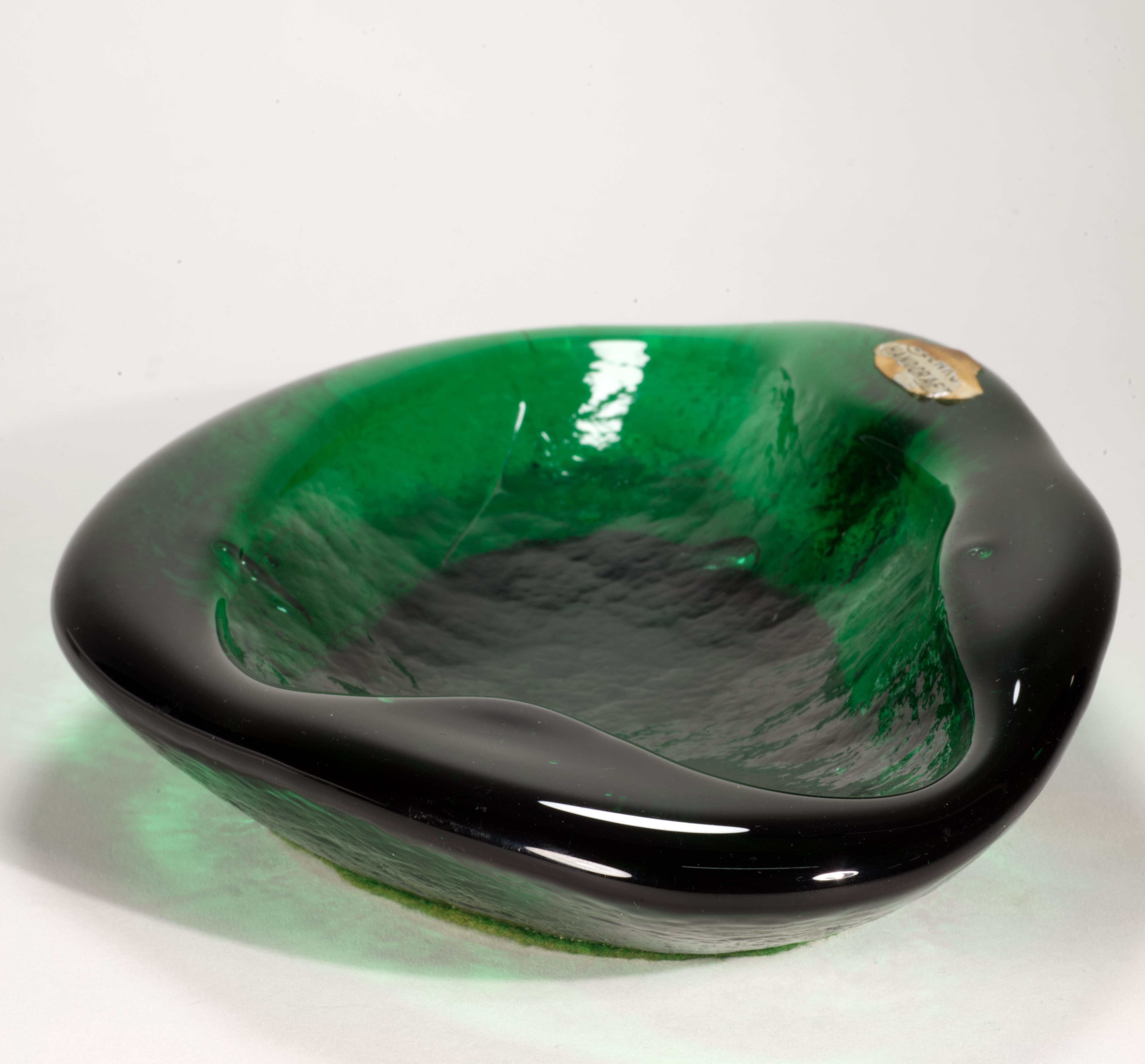 Mid-Century Modern Blenko Thick Green Glass Catchall Bowl Ashtray 2