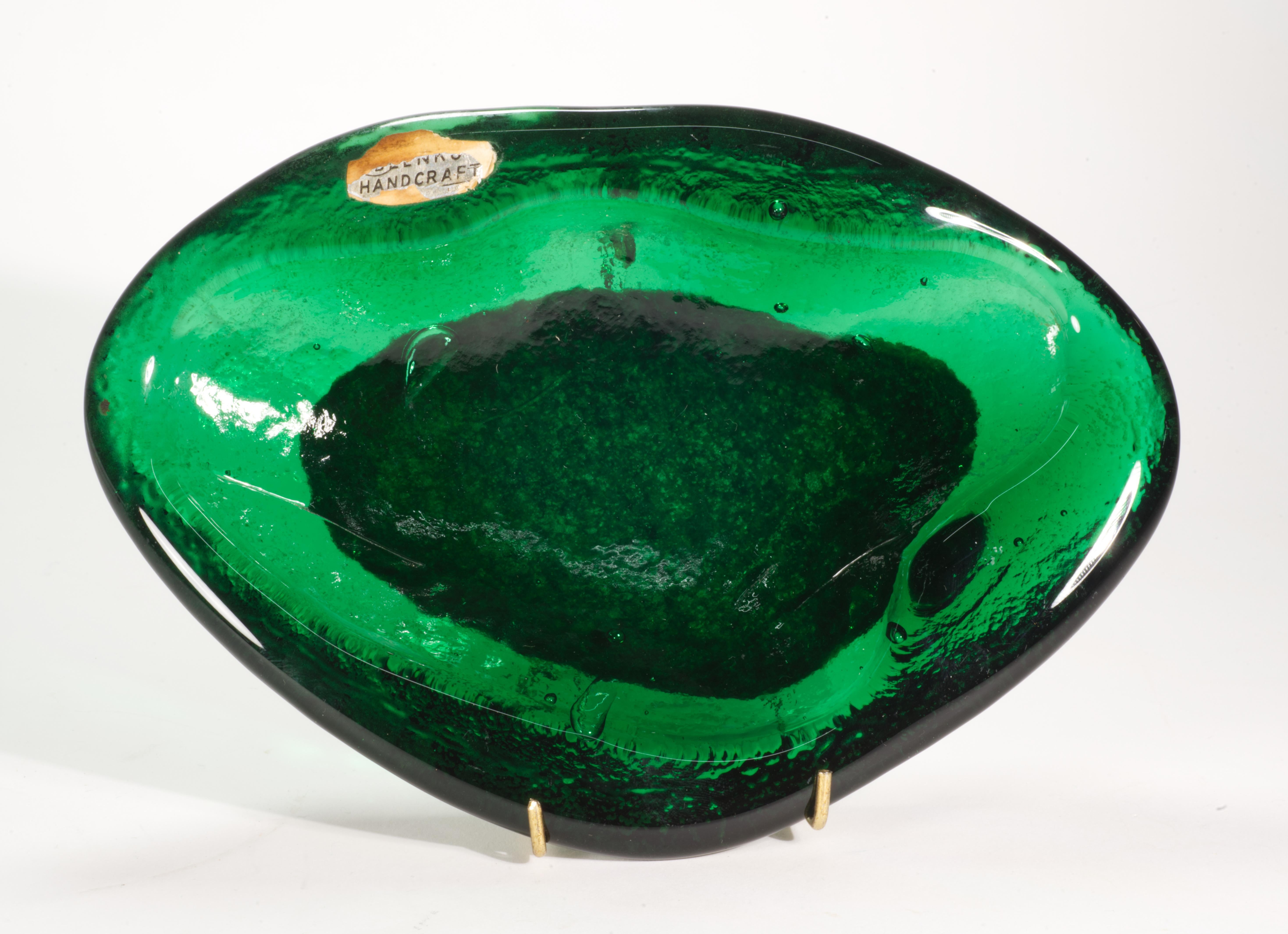 Mid-Century Modern Blenko Thick Green Glass Catchall Bowl Ashtray 3