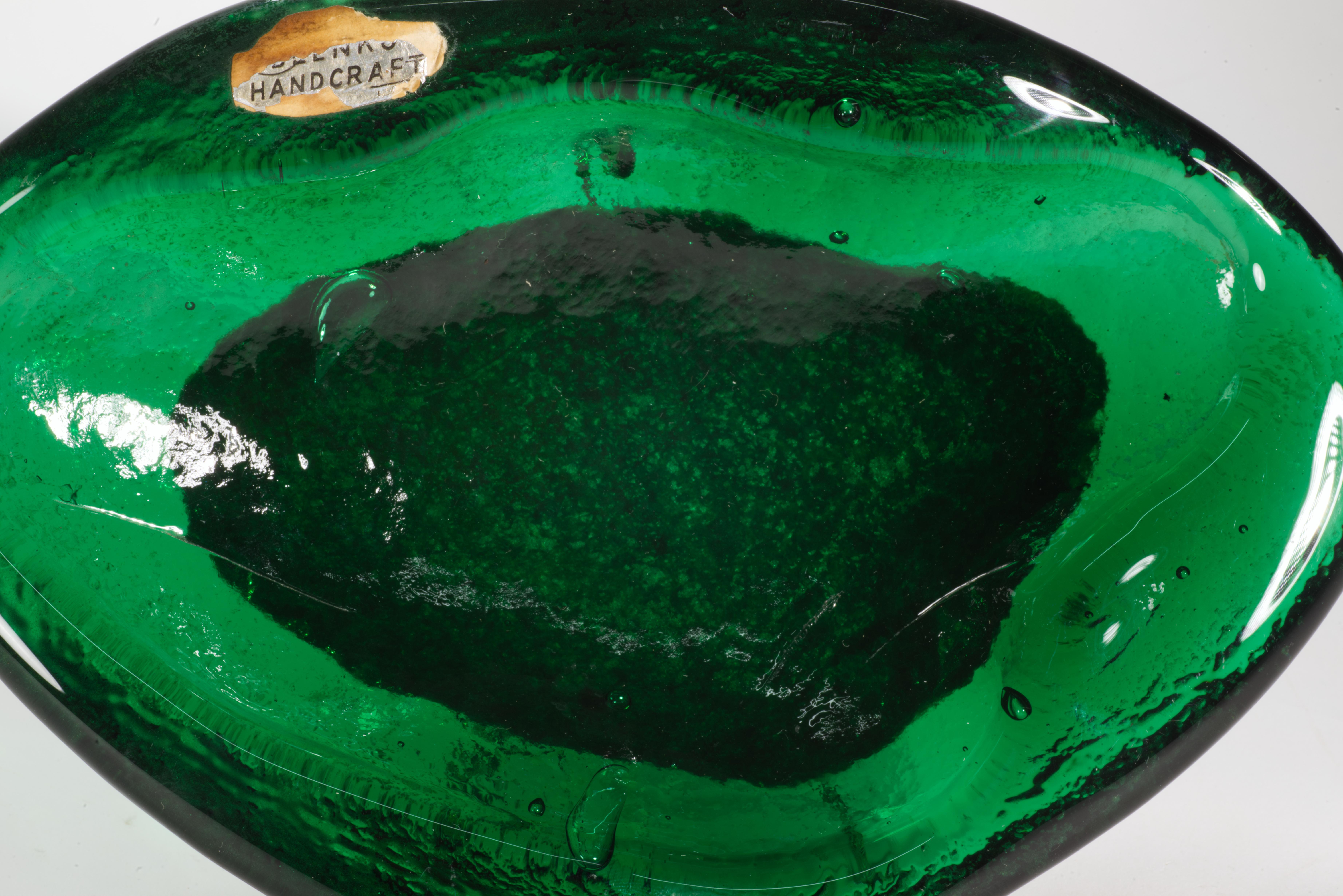 Mid-Century Modern Blenko Thick Green Glass Catchall Bowl Ashtray 4