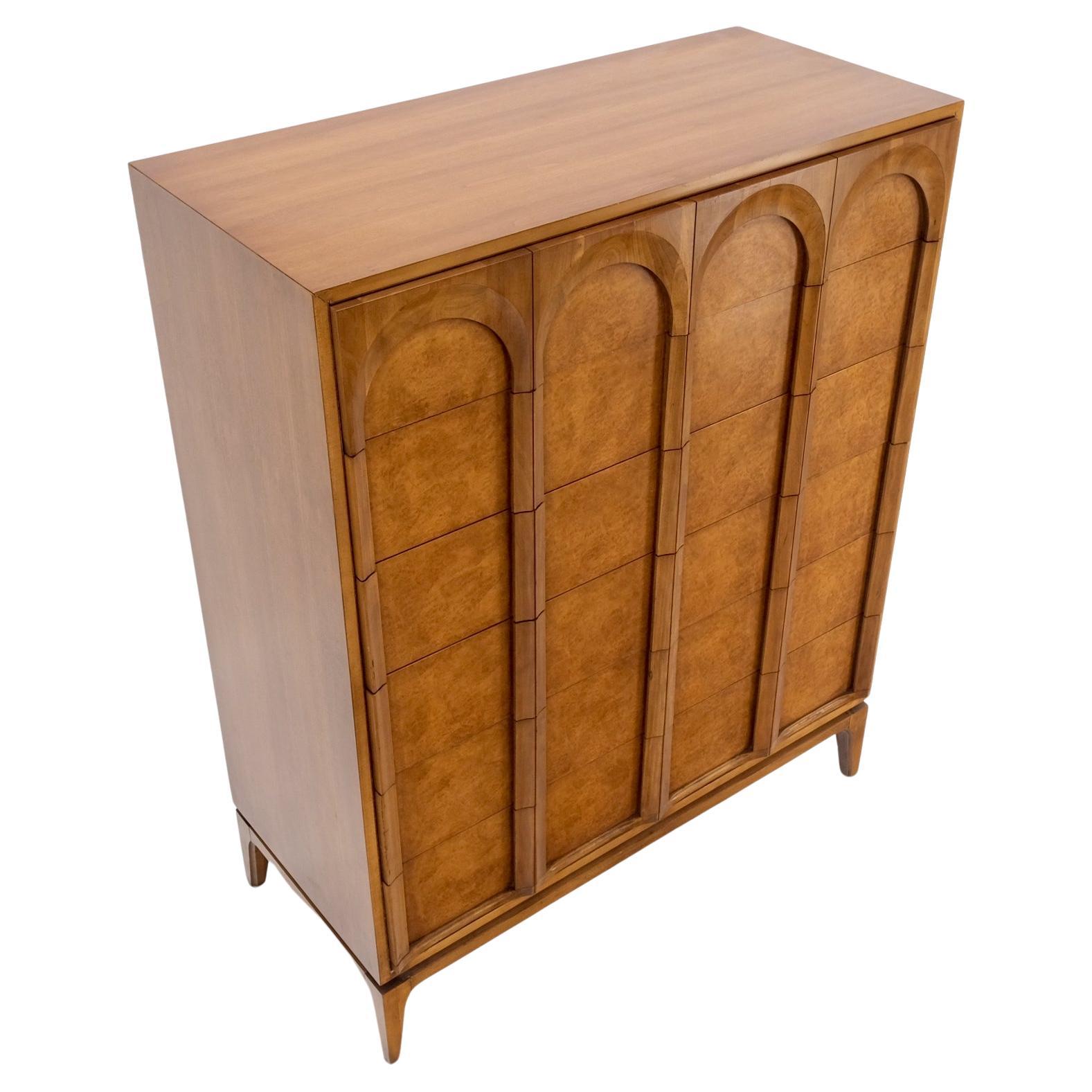 Mid-Century Modern blond light burl wood 6 drawer high chest dresser mint!
