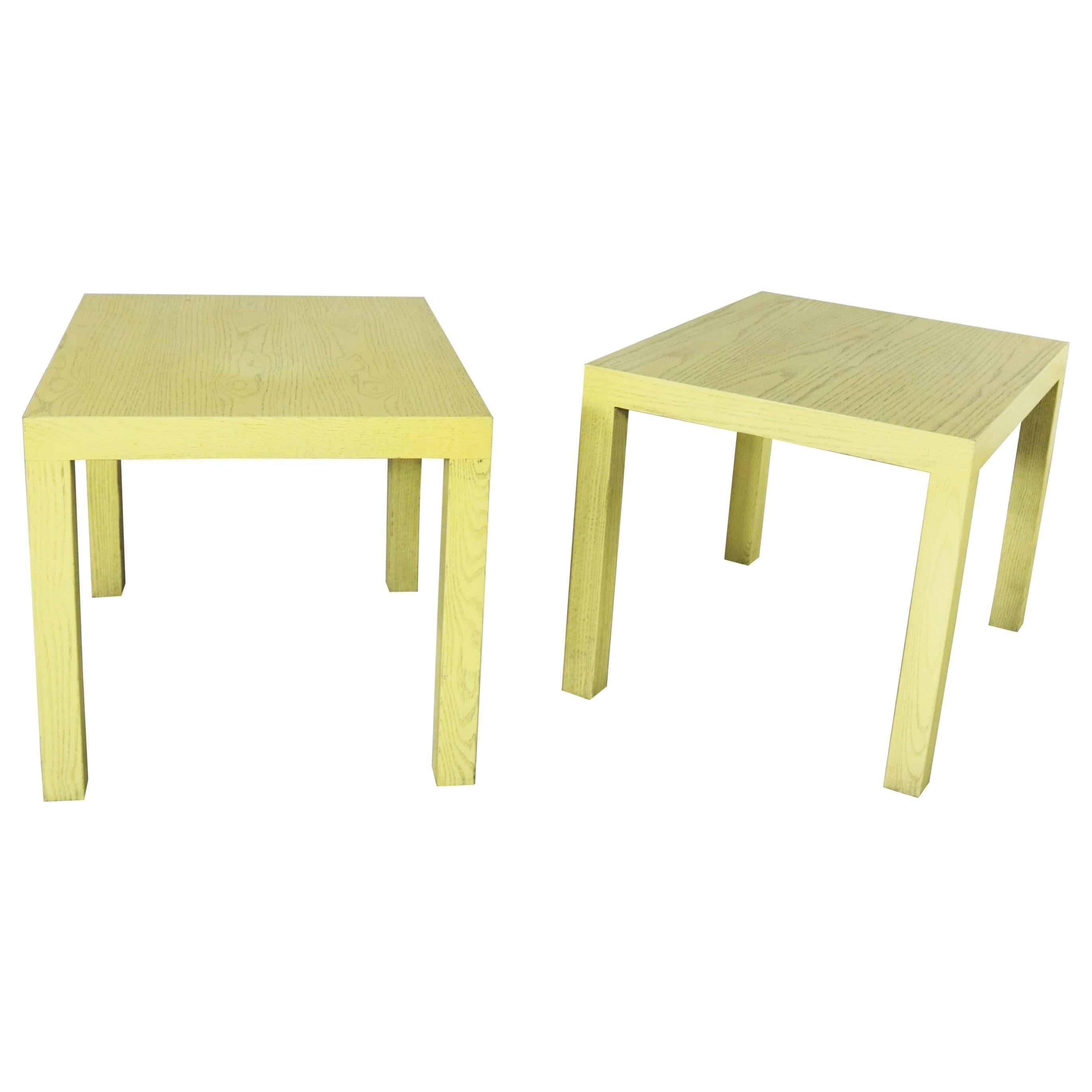 Mid-Century Modern Blonde Cerused Oak Parsons End Tables Style Wormley Dunbar For Sale