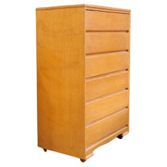 Mid-Century Modern Blonde Maple 6 Drawer Tall Dresser