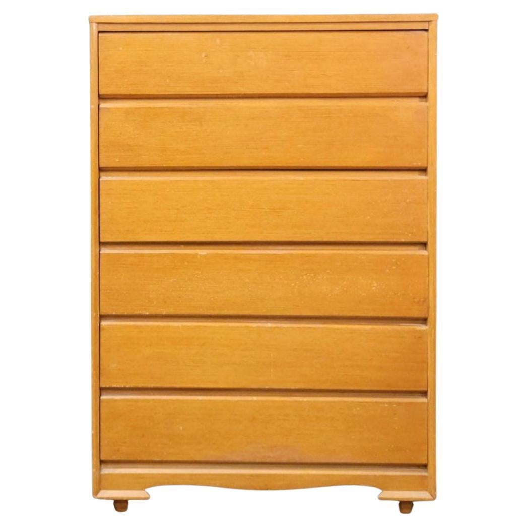 Mid-Century Modern Blonde Maple 6 Drawer Tall Dresser