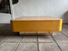 Mid century modern Blonde Parquet Burl Square drum coffee table Milo Baughman