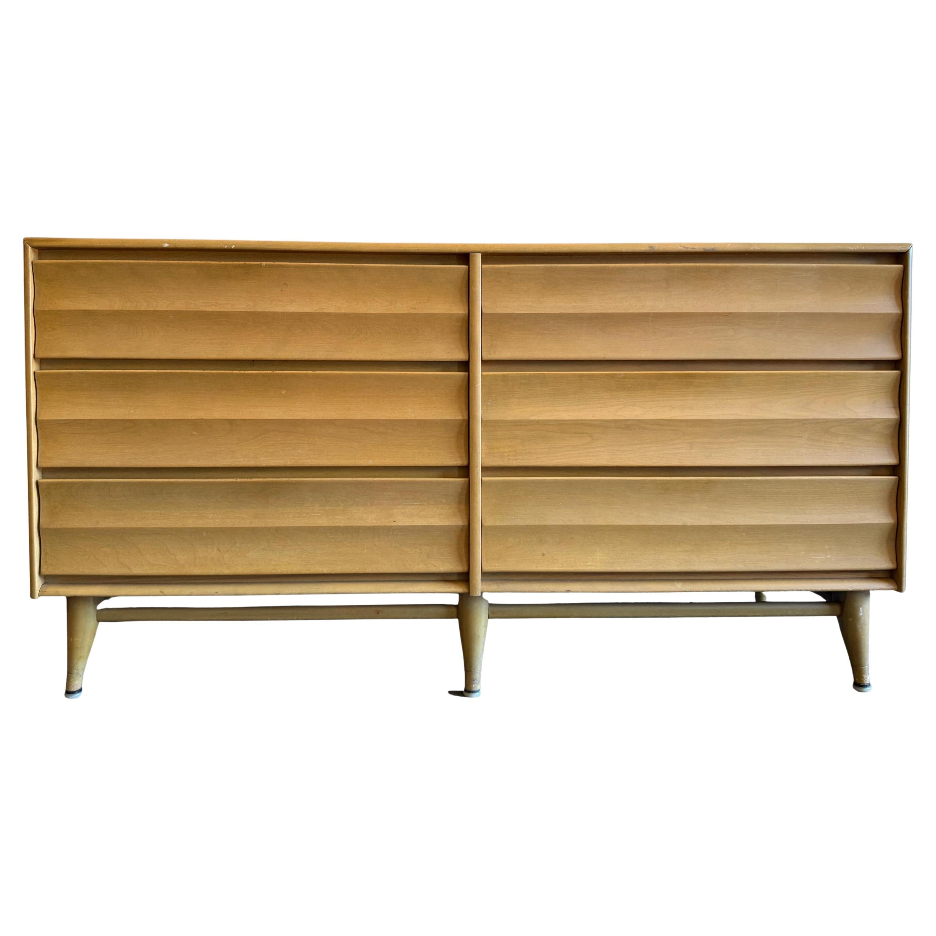 Mid-Century Modern Blonde Solid Maple 6 Drawer Dresser by Heywood Wakefield