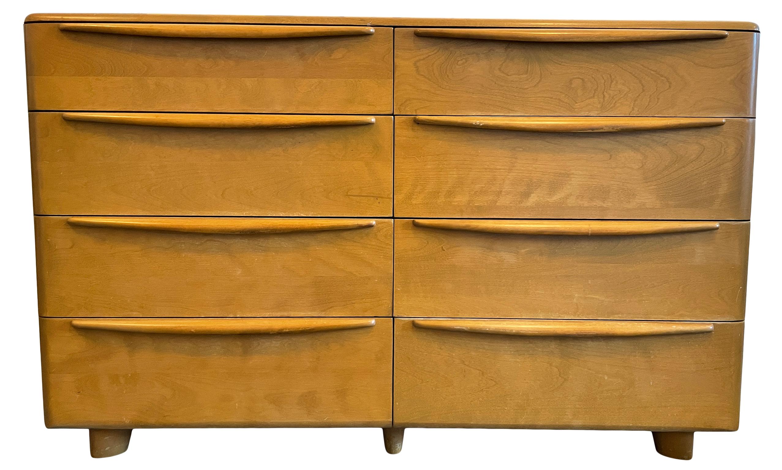 Mid-Century Modern Mid Century Modern Blonde Solid Maple 8 Drawer Dresser by Heywood Wakefield