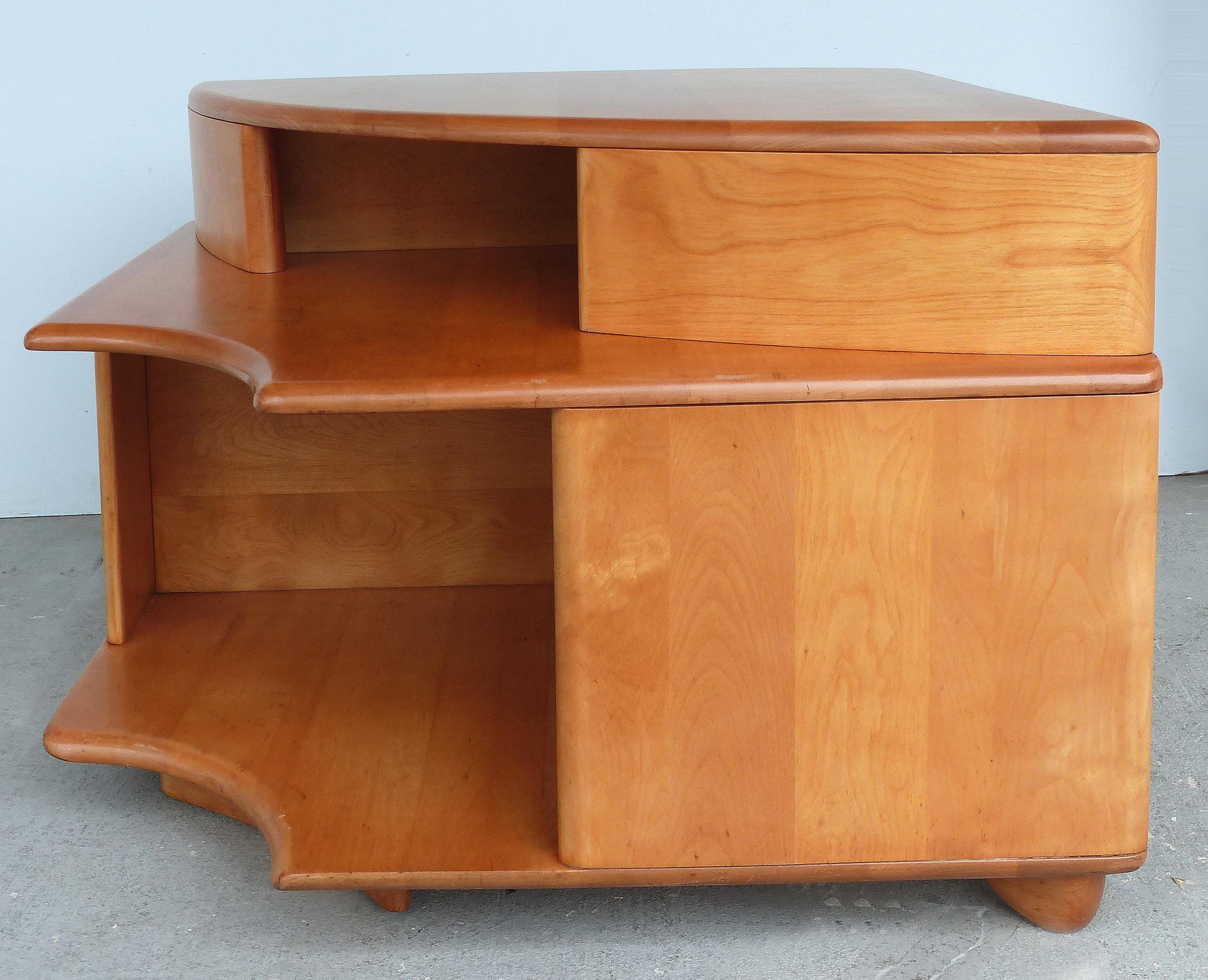 American Mid-Century Modern Blonde Wood Corner Table