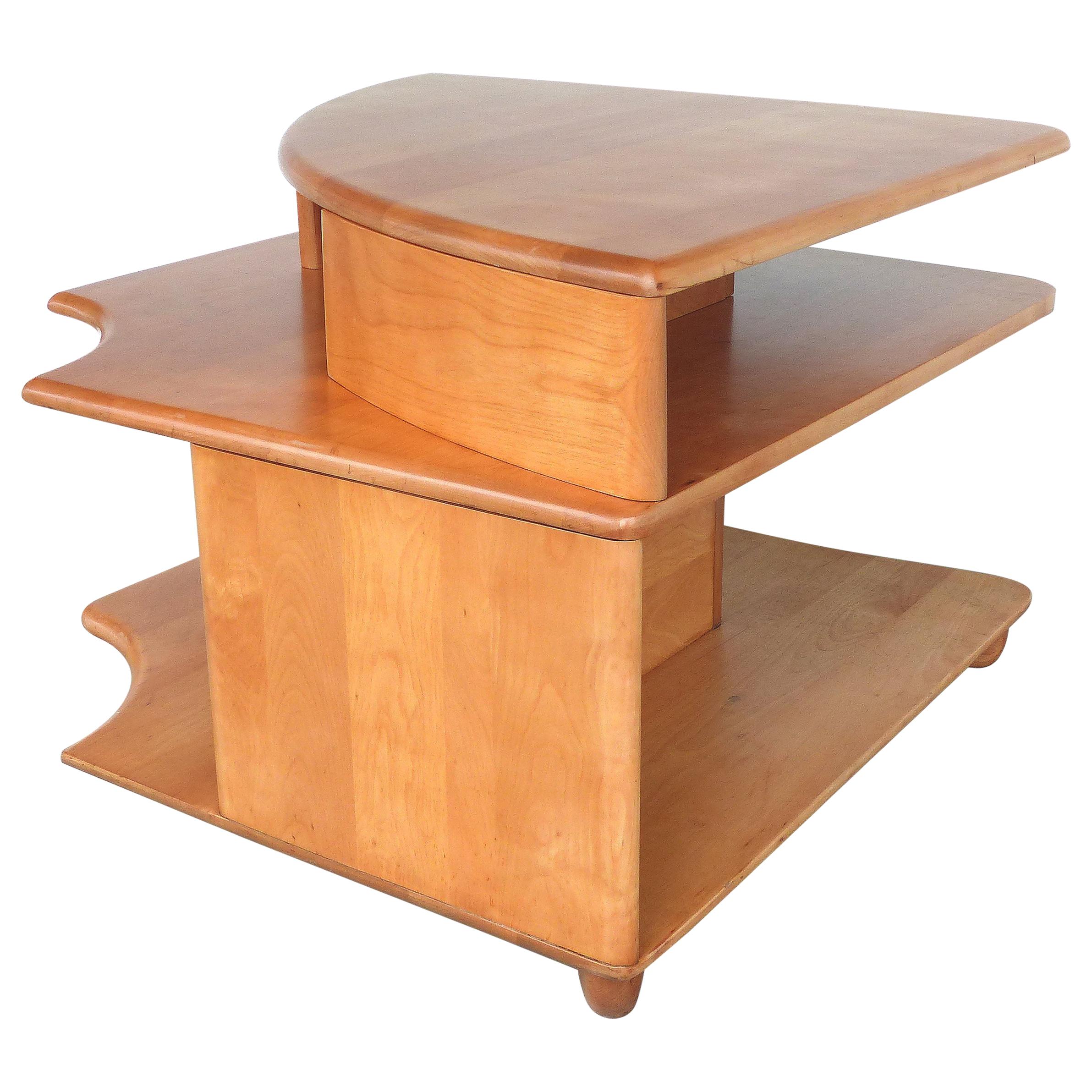 Mid-Century Modern Blonde Wood Corner Table