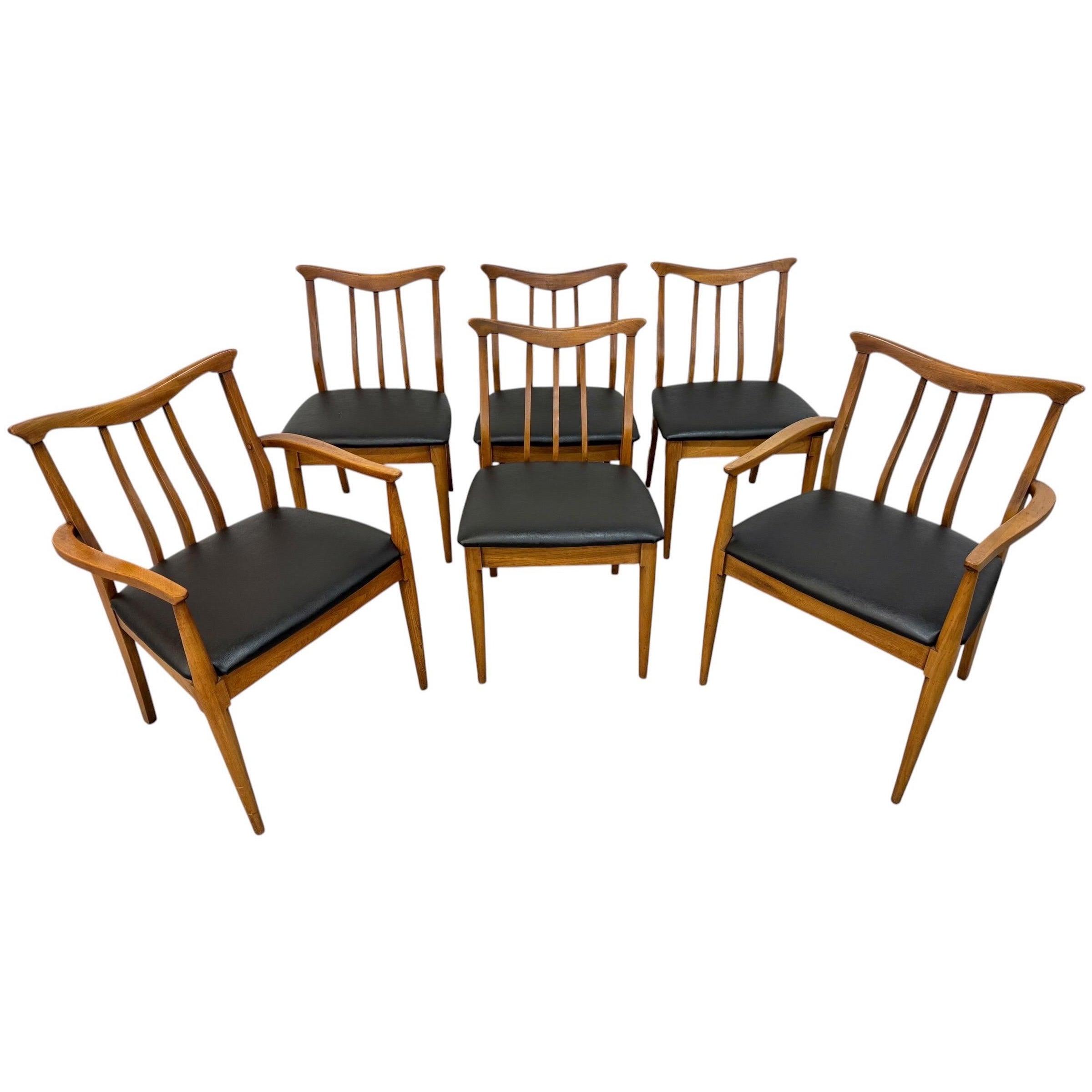 Mid-Century Modern Blowing Rock Walnut Dining Chairs - Set of 6
