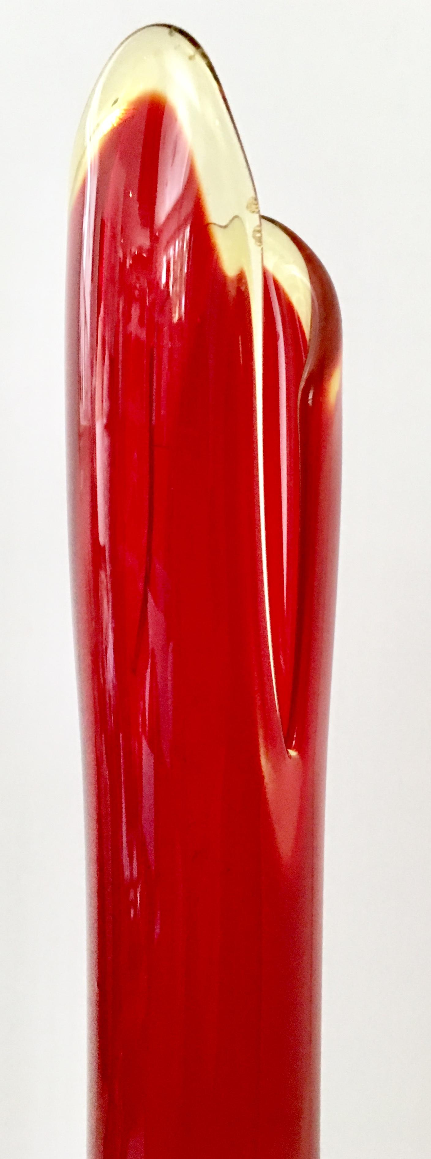 20th Century Mid-Century Modern Blown Art Glass Ruby and Amber Slag Glass Vase For Sale
