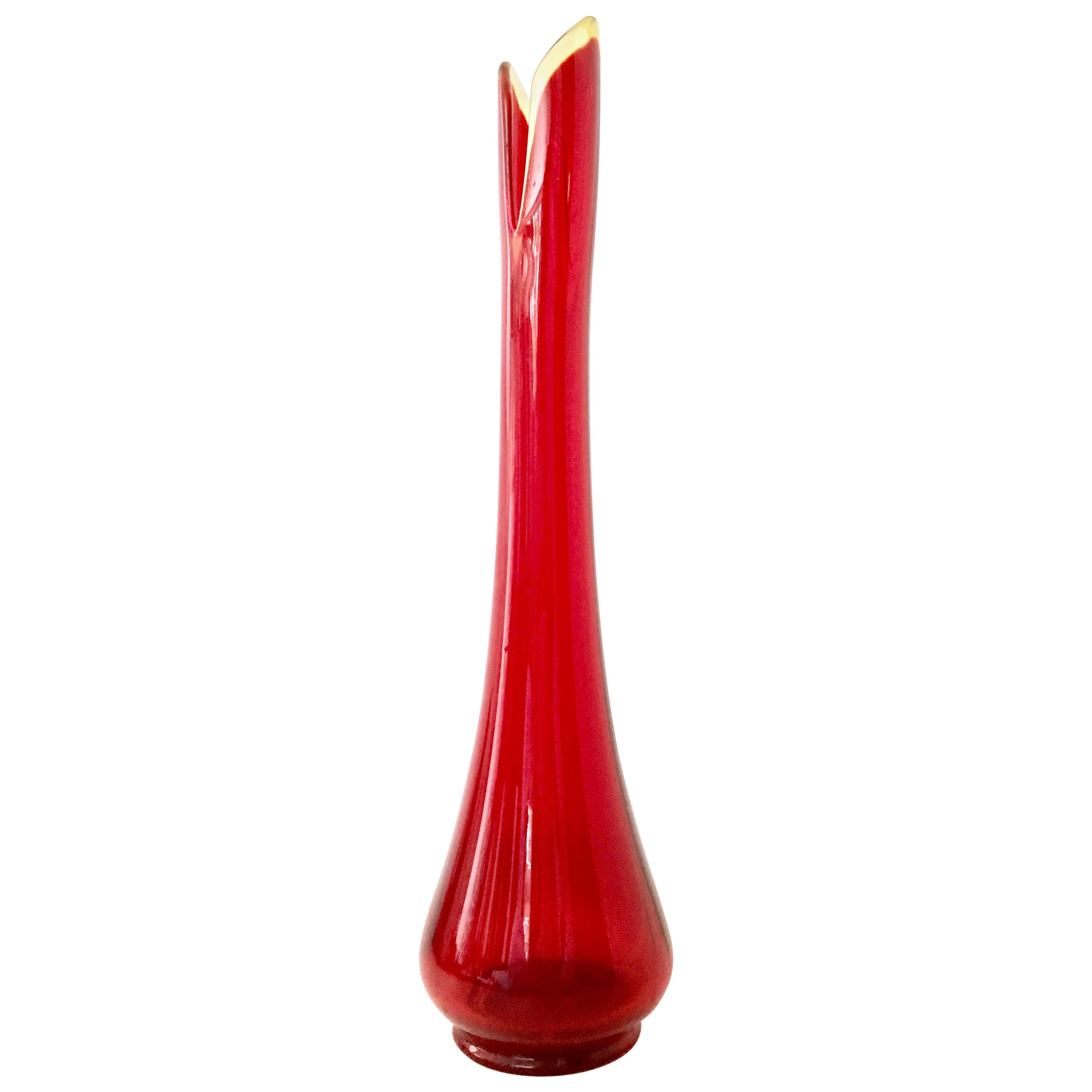 Mid-Century Modern Blown Art Glass Ruby and Amber Slag Glass Vase For Sale