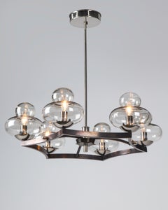 Mid-Century Modern Blown Glass and Blackened Steel Star Chandelier, circa 1950s