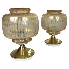 Mid-Century Modern Blown Glass and Brass Bedside Lamps, 1950s, Austria