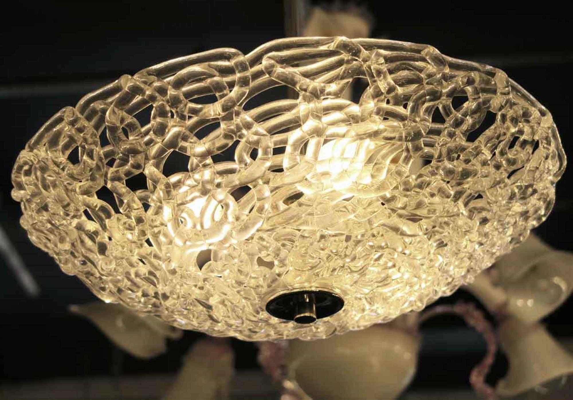 Mid-Century Modern Blown Glass Lattice Pendant Light with Brass Fixture In Good Condition In New York, NY