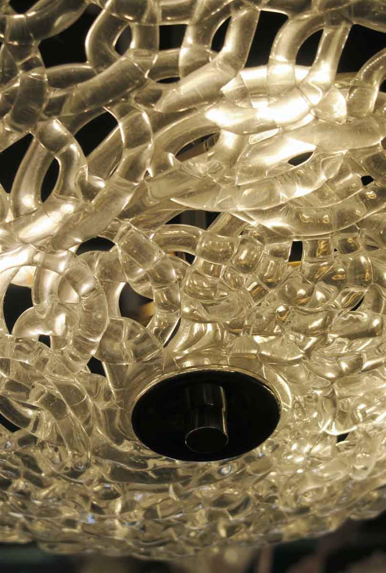 Contemporary Mid-Century Modern Blown Glass Lattice Pendant Light with Brass Fixture