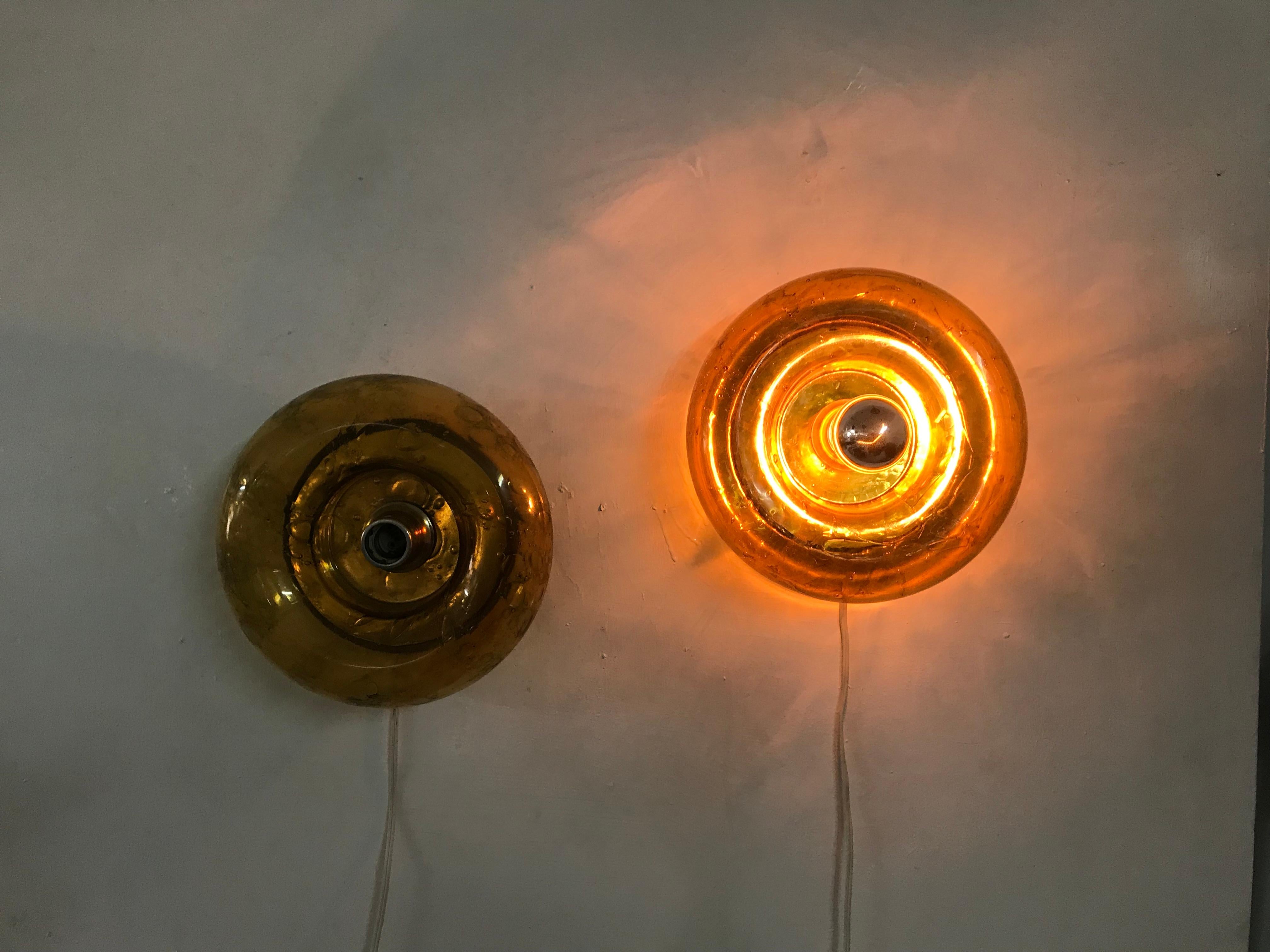 Space Age Mid-Century Modern Blown Glass Pair of Wall Lights by Doria, Germany, circa 1970