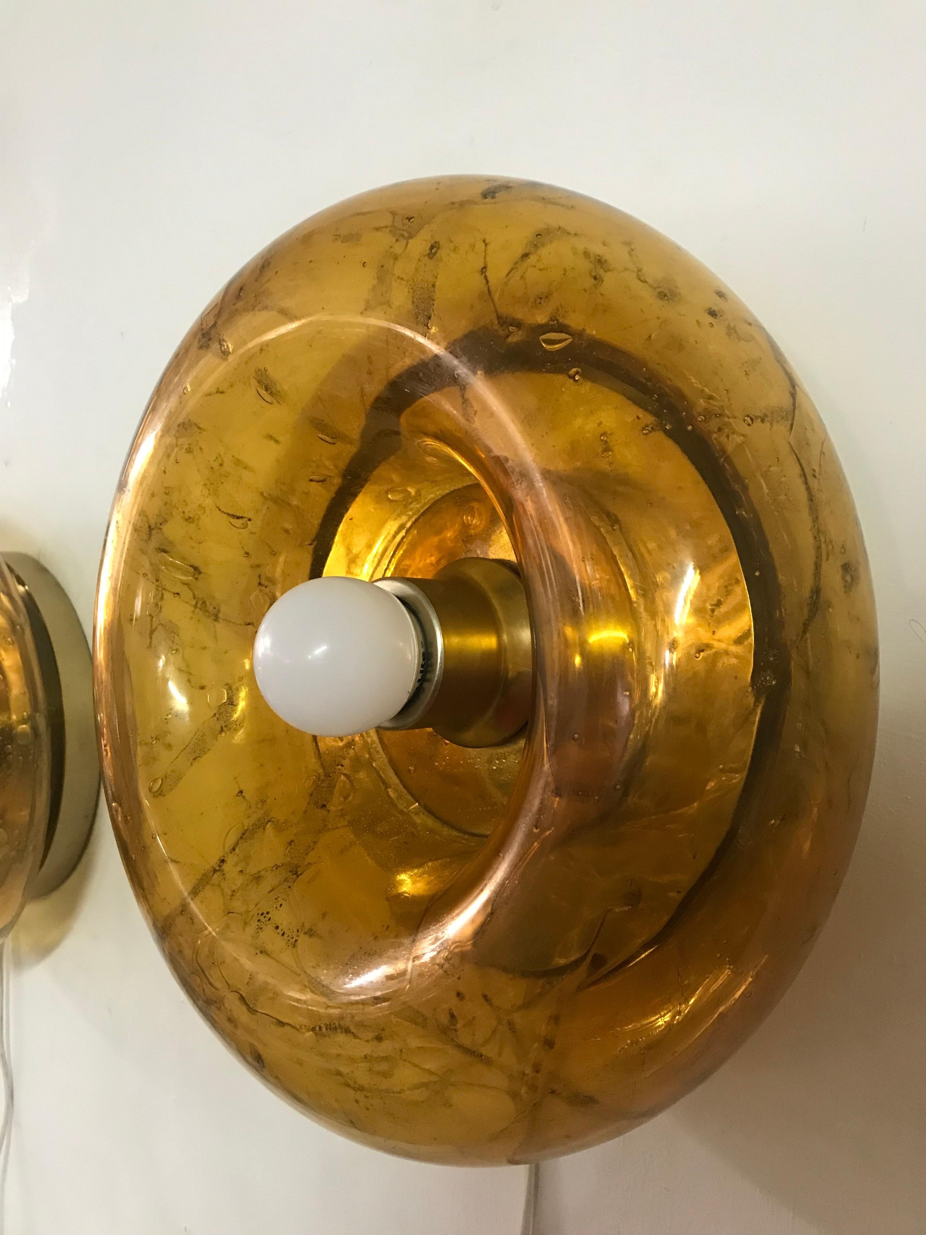 Mid-Century Modern Blown Glass Pair of Wall Lights by Doria, Germany, circa 1970 2