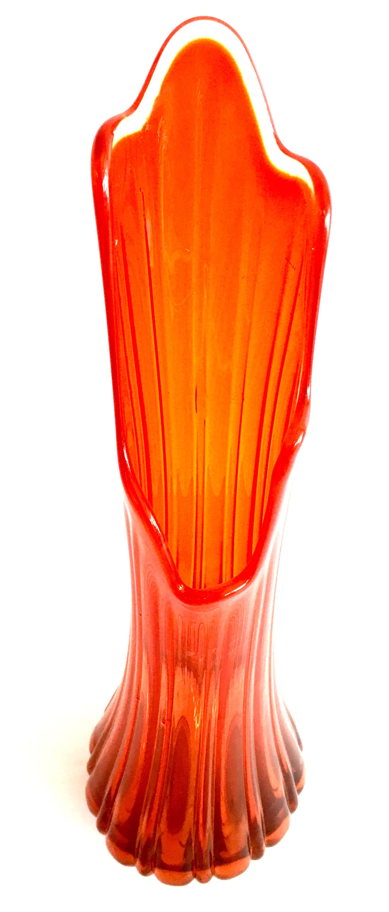 Mid Century Modern Blown Glass Tall Orange Optic Slag Vase orange glass slag vase 2 master