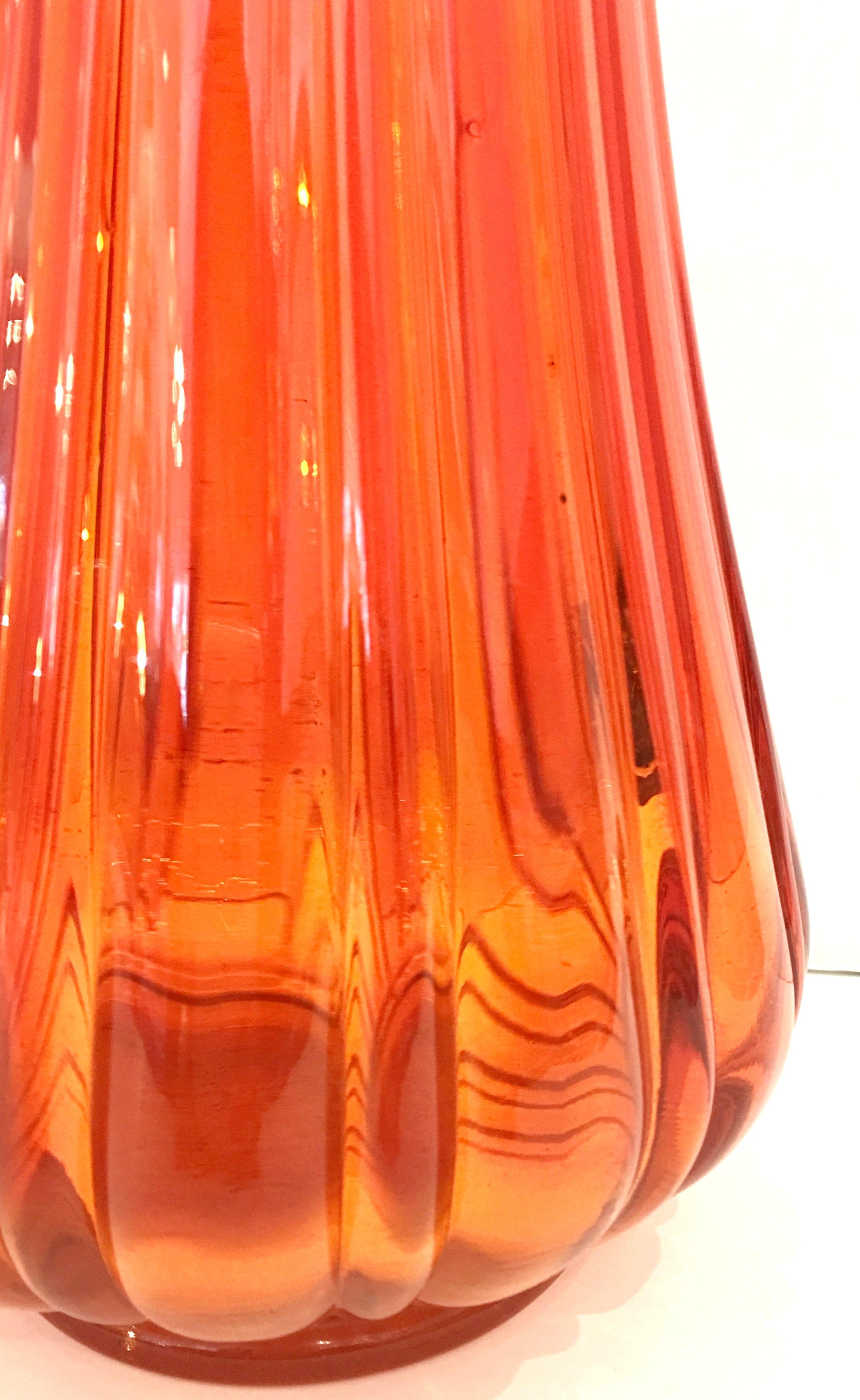 American Mid-Century Modern Blown Glass Tall Orange Optic Slag Vase