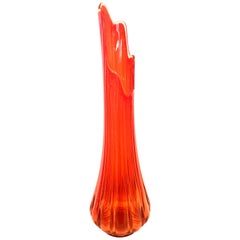 Vintage Mid-Century Modern Blown Glass Tall Orange Optic Slag Vase