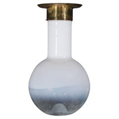 Mid-Century Modern Blown Opaline Glass and Brass Chandelier, Italy 1970s