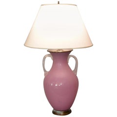 Moderne Tischlampe Chapman aus geblasenem Scavo-Glas mit Griff in Rosa und Klarglas, Mid-Century Modern