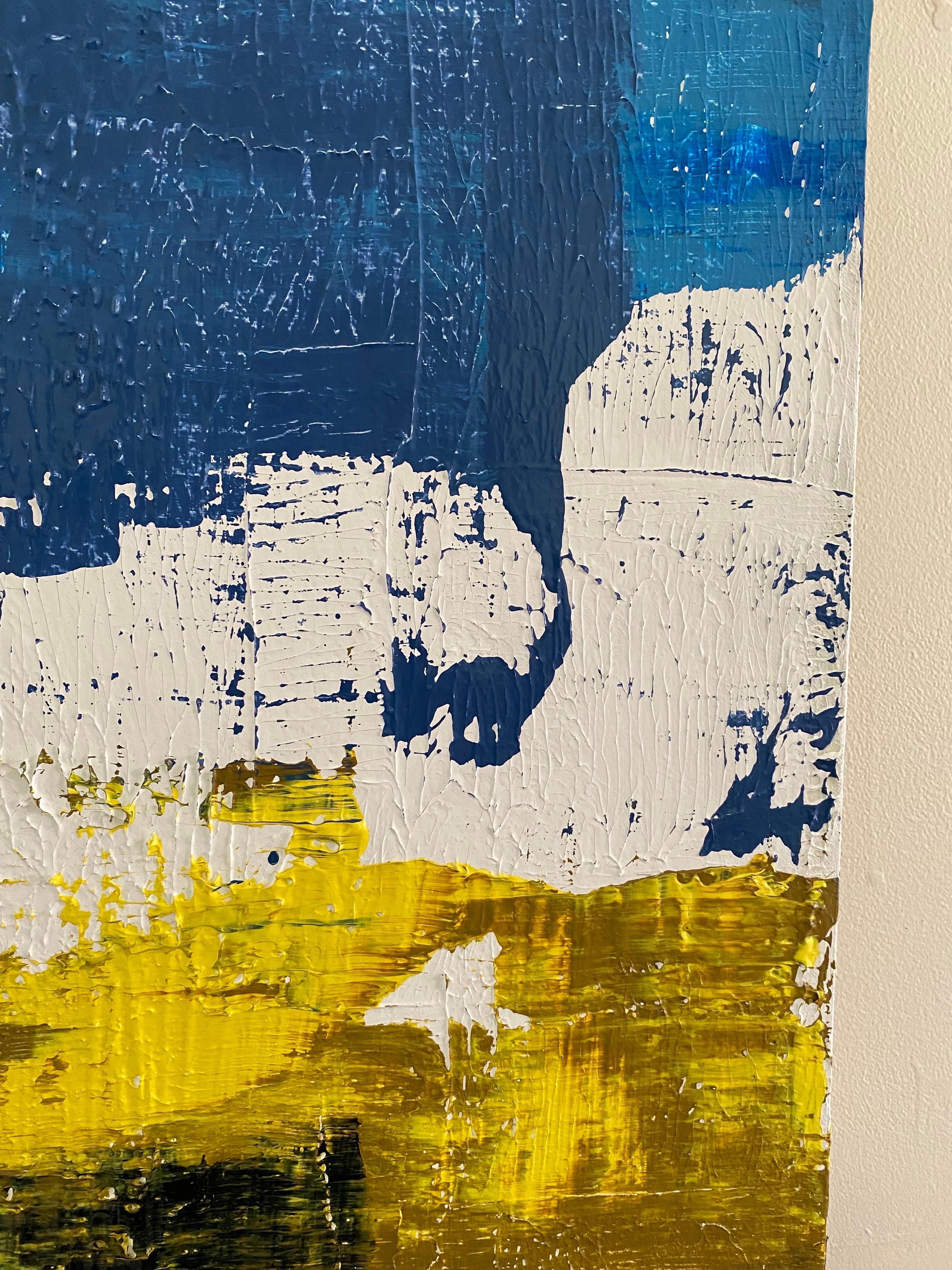 Abstrait bleu très cool, fortement texturé, de style moderne du milieu du siècle, dans le style de Gerhard Richter.