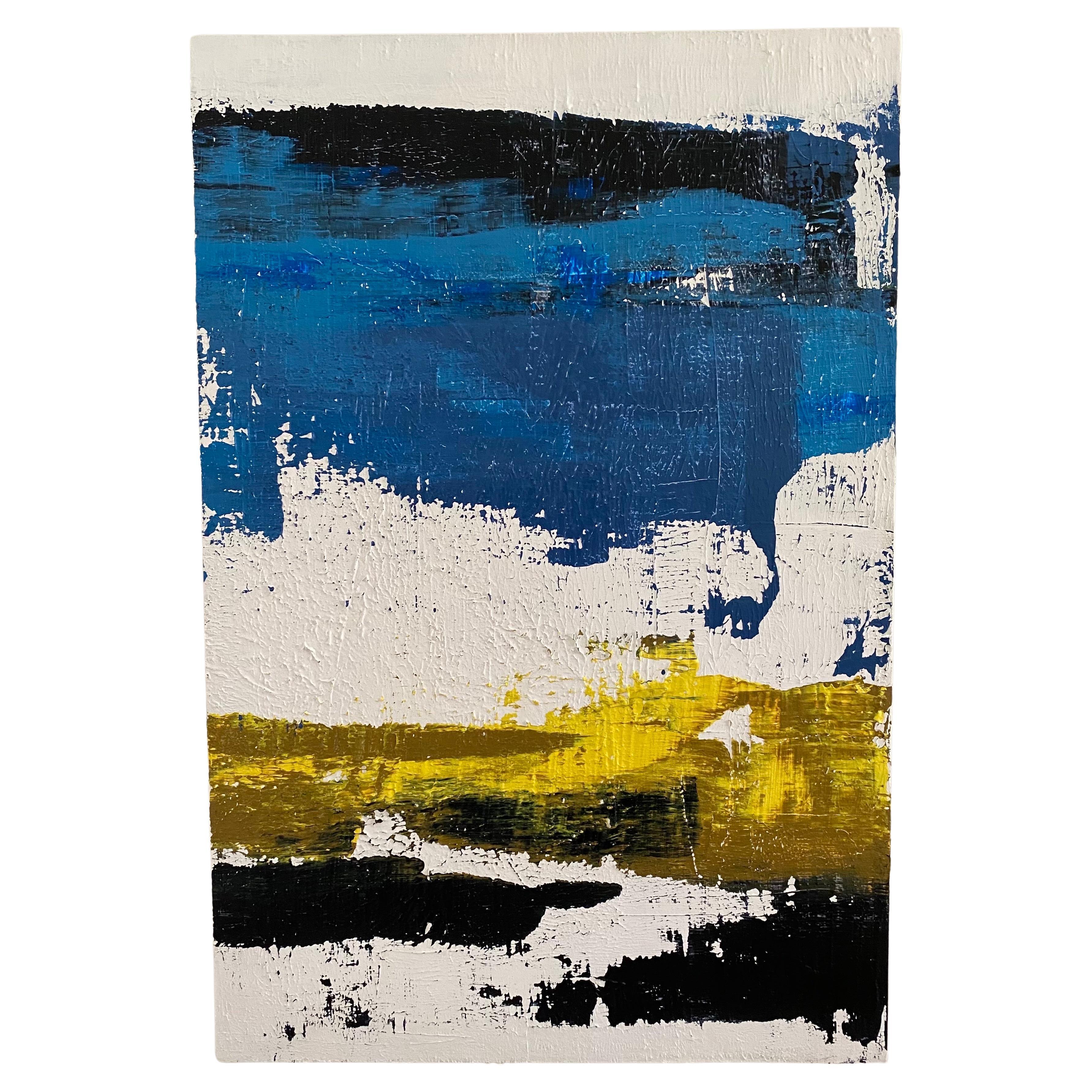 Peinture abstraite contemporaine bleue du milieu du siècle dans le style de Gerhard Richter en vente