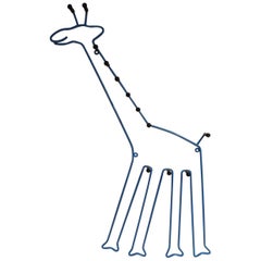 Mid-Century Modern Blue and Black Kid’s Tall Giraffe Wall Coat Hanger