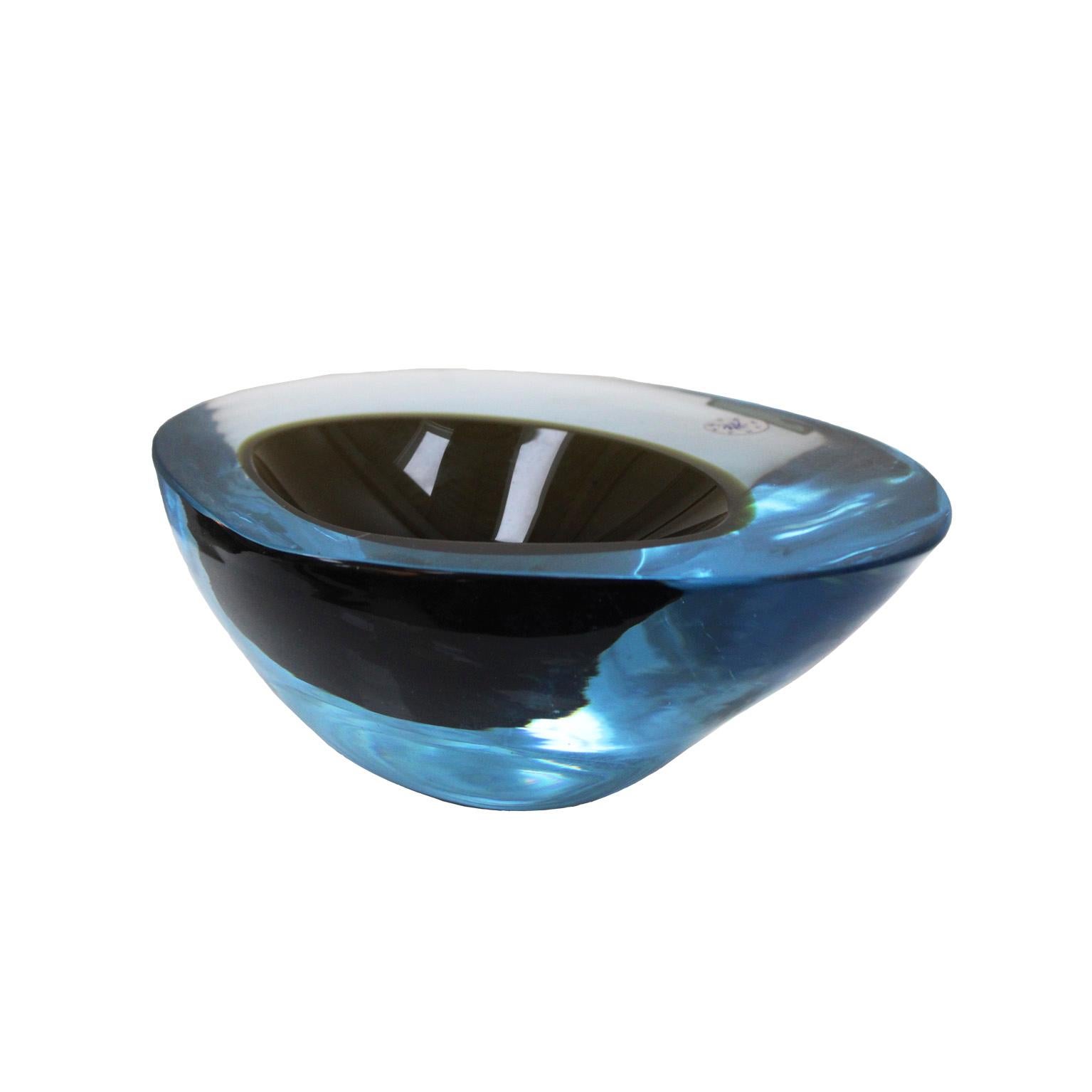 Italian Mid-Century Modern Blue and Black Sommerso Murano Glass Vase by Flavio Poli 1950 For Sale