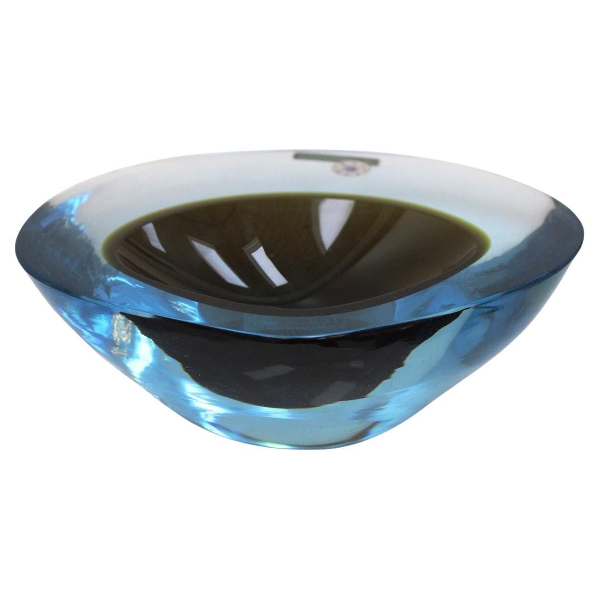 Mid-Century Modern Blue and Black Sommerso Murano Glass Vase by Flavio Poli 1950 For Sale