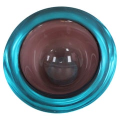 Cuenco de cristal de Murano azul y marrón moderno de mediados de siglo 1960
