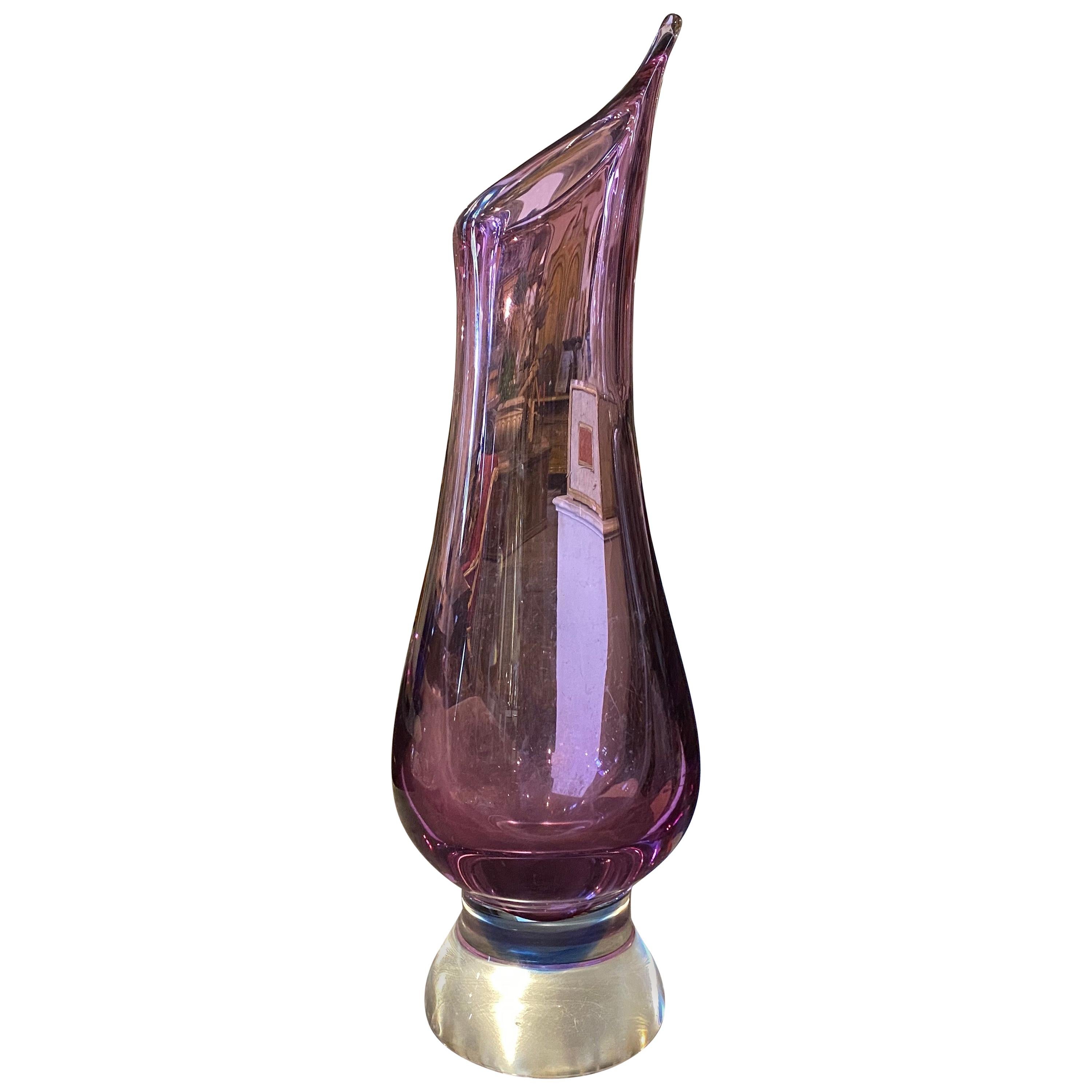 1970s Modernist Blue and Purple Sommerso Murano Glass Tall Vase For Sale