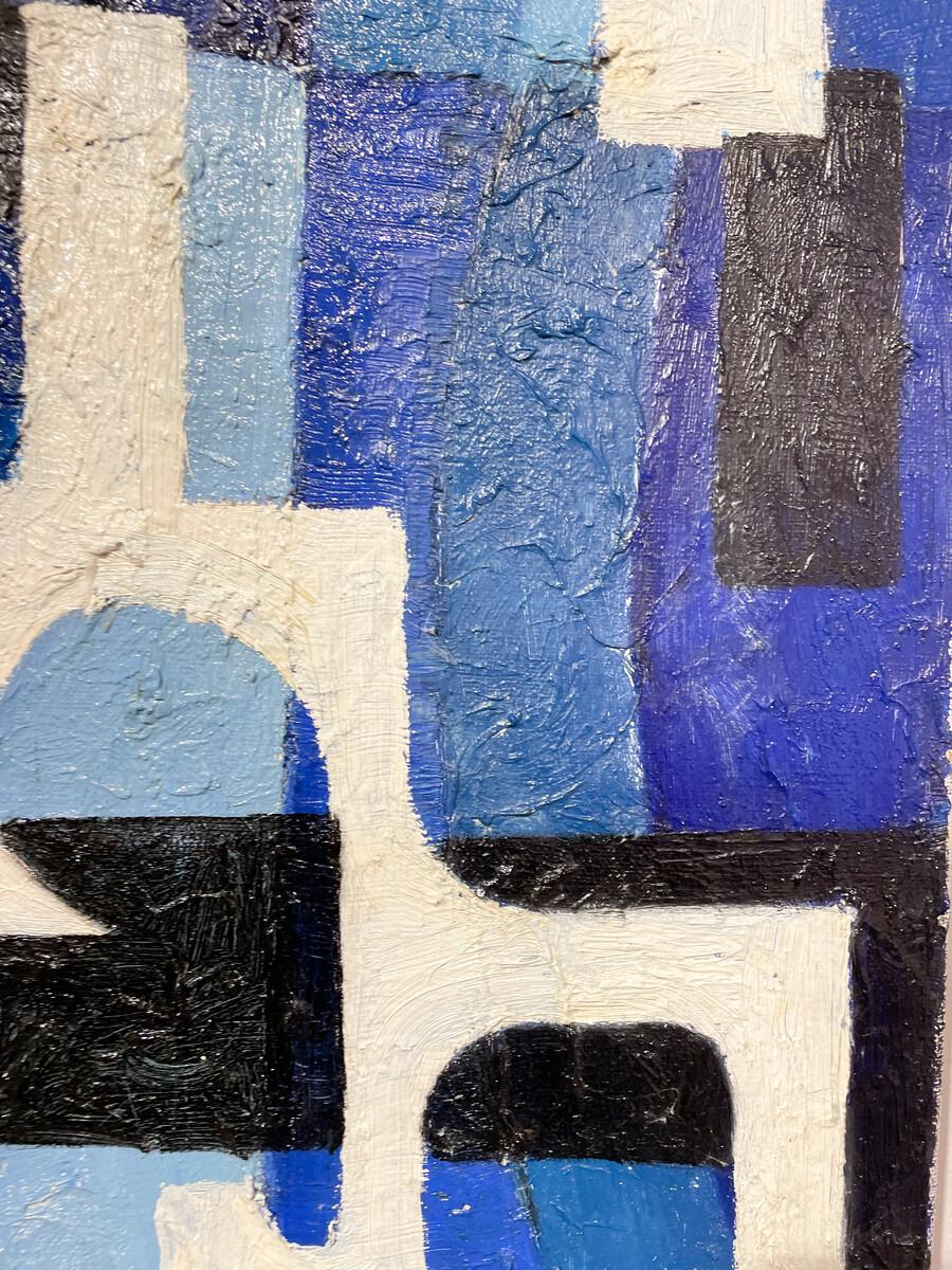 Mid-Century Modern Blue and White Abstract Painting, 1958 In Good Condition For Sale In Brussels, BE