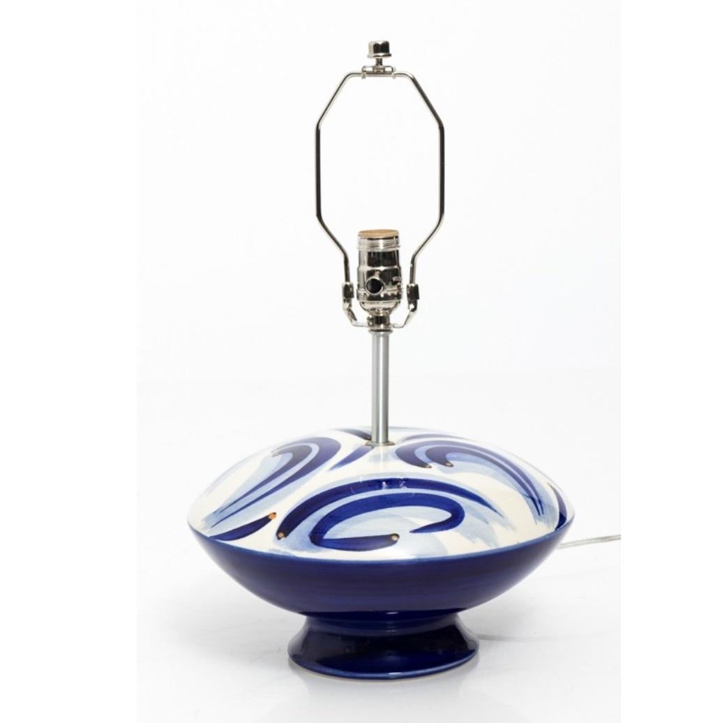 Blue and white Mid-Century Modern style glass lamp. Shade not included, circa 1970s.