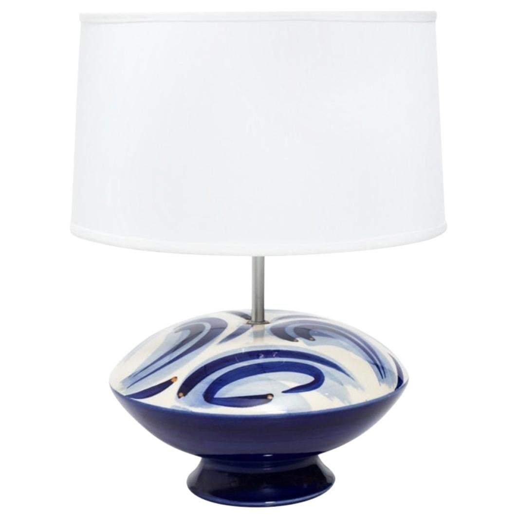 Mid-Century Modern Blue and White Glass Lamp, circa 1970s For Sale