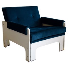 Moderner blau-weißer Loungesessel aus der Mitte des Jahrhunderts