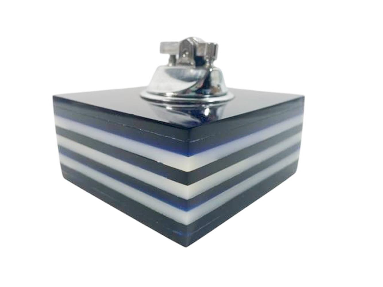 Mid-Century Modern Mid Century Modern Blue and White Stacked Lucite Table Cigarette Lighter For Sale