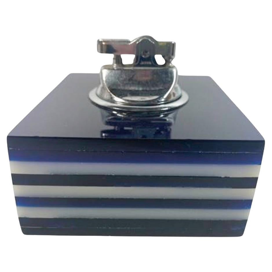 Mid Century Modern Blue and White Stacked Lucite Table Cigarette Lighter