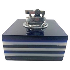 Mid Century Modern Blue and White Stacked Lucite Table Cigarette Lighter