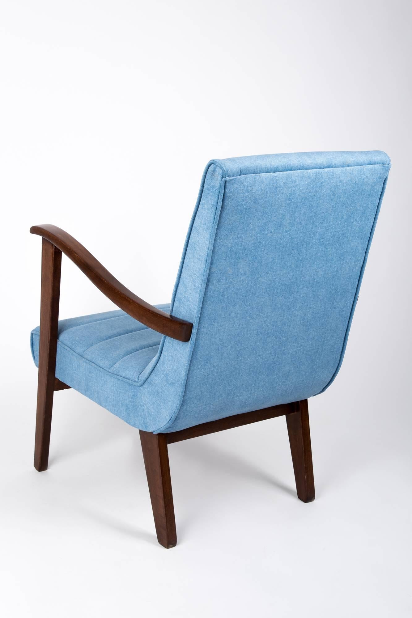 Hand-Crafted Mid-Century Modern Blue Armchair by Prudnik Furniture Factory, 1960s, Poland For Sale